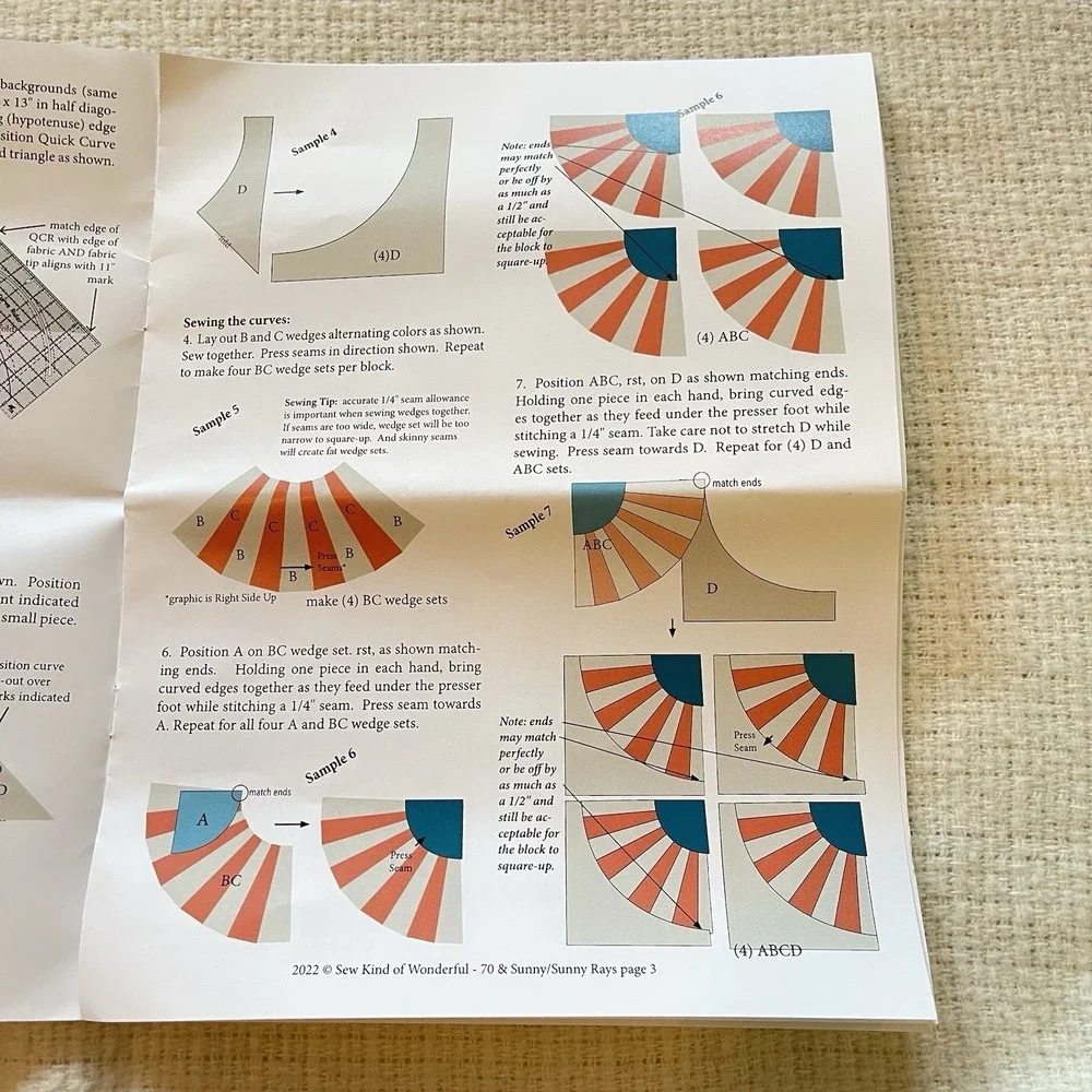Sew‎ Kind Of Wonderful Quilt Set 70 & Sunny Rays Pattern Kit Fabric 76x76 Curve